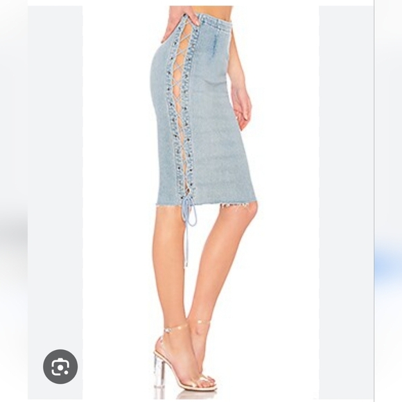 Revolve GRLFRND Crystal Lace Up Skirt in color beat drop sexy midi jean skirt - Picture 2 of 12
